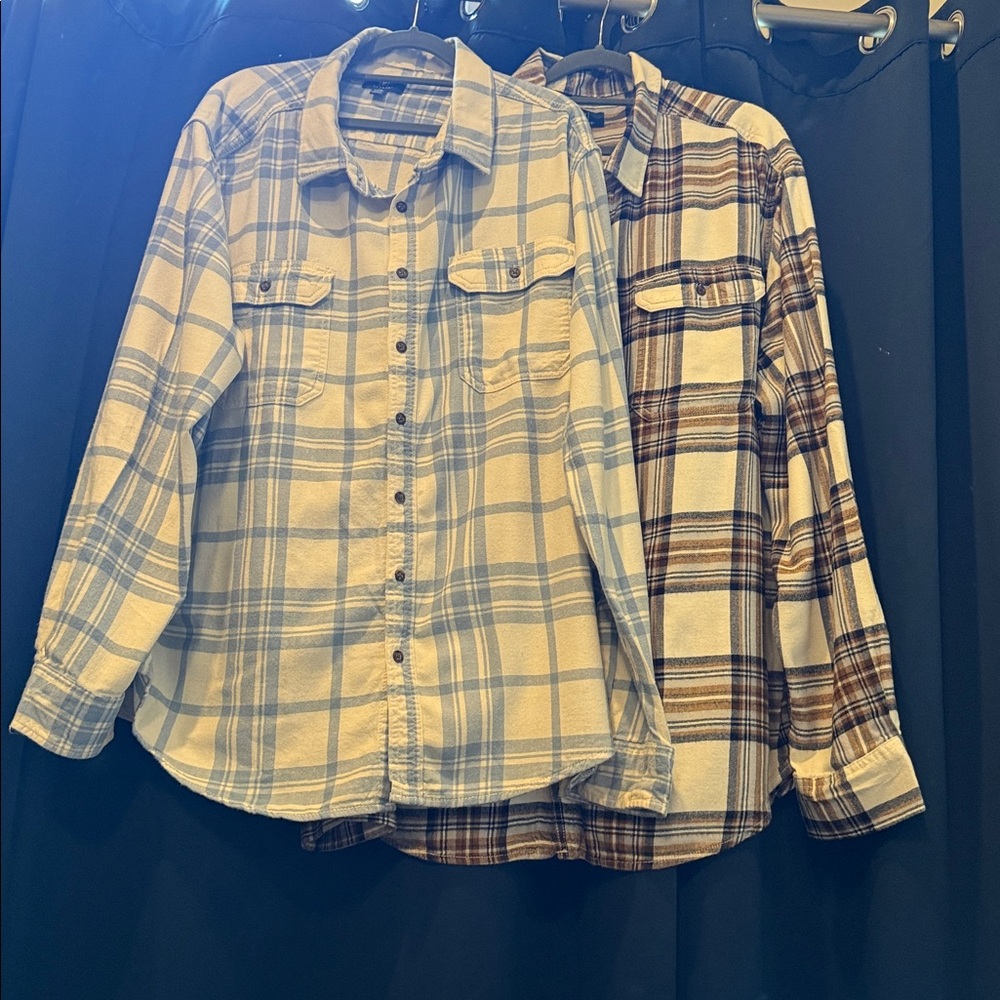 2 shirts- George Men’s button front, long sleeves, flannel shirts.